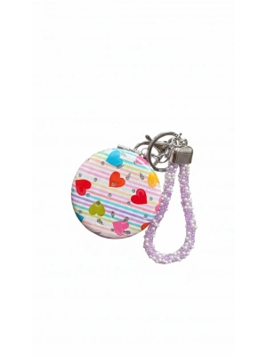 Kalpli Çizgili Yuvarlak Cep Aynası