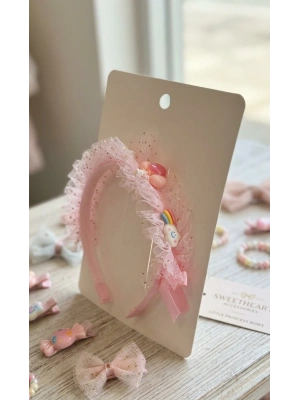 Simli Pembe Tüllü Çocuk Tacı