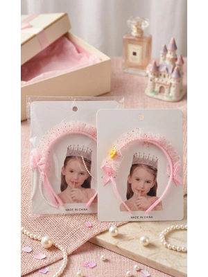 Pembe Renk Tüllü Çocuk Tacı