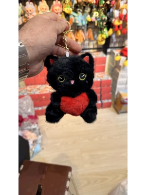 Kırmızı kalpli siyah kedi