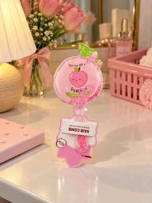 Şeftali Tasarımlı Pembe Süslü Tarak