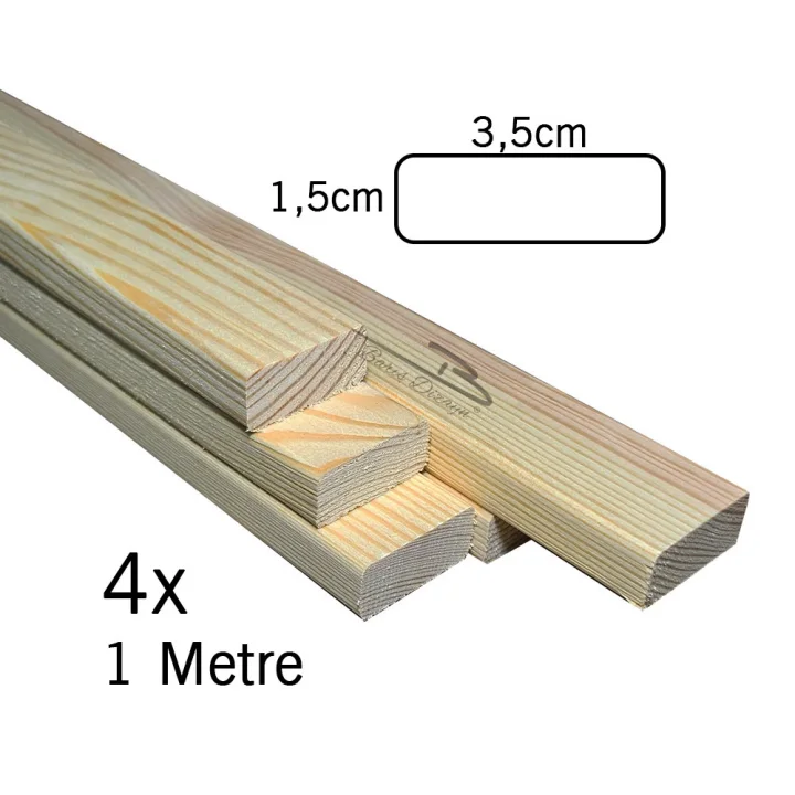 Barış Dizayn Çam Masif Silinmiş Kuru Tahta Hobi Çıta Oval Kenar 3,5 x 1,5cm - Ölçü Seçimli