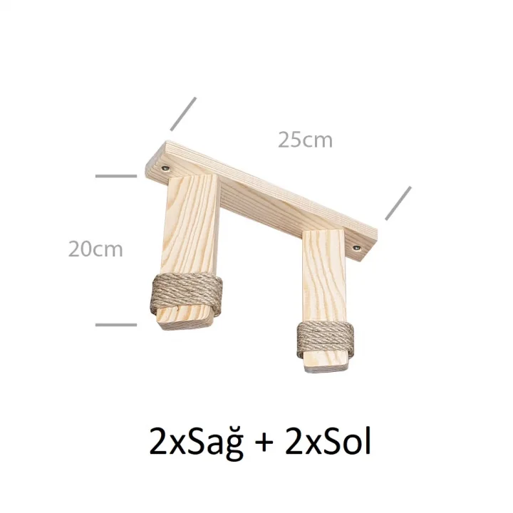 Barış Dizayn 12 Parça Doğal Ahşap Peluş Kedi Oyun Merdiveni Seti Köprü Platform Oyun Duvarı (SET3)