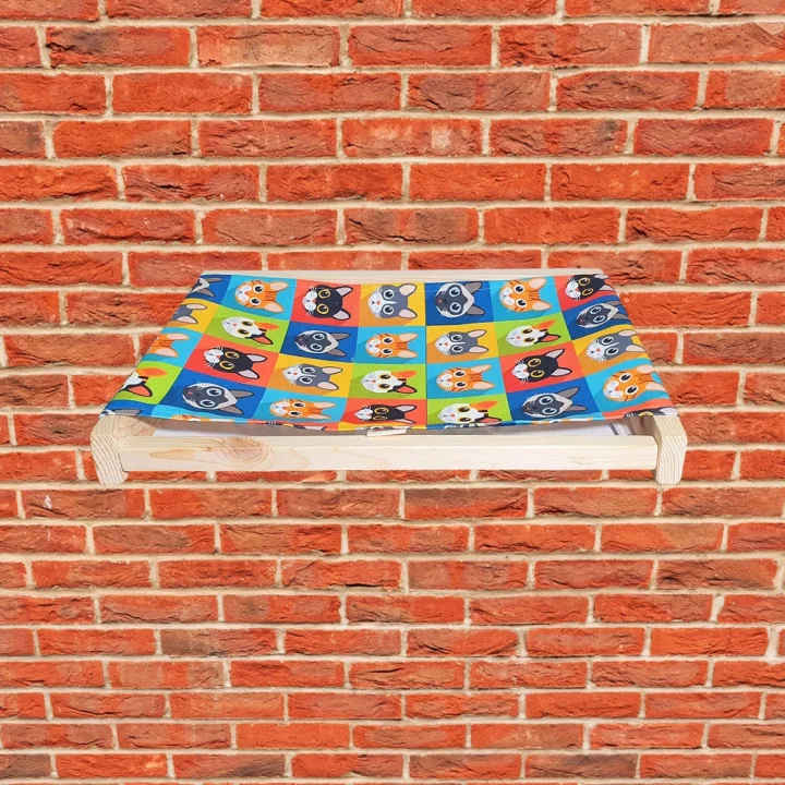 Barış Dizayn Doğal ahşap duvara monte kedi hamağı kedi yatağı kedi hamak (43cm x 36cm) 4 Renk Seçimli