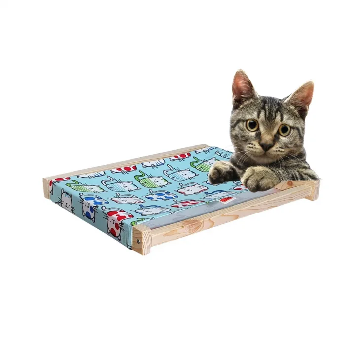 Barış Dizayn Doğal ahşap duvara monte kedi hamağı kedi yatağı kedi hamak (43cm x 36cm) 4 Renk Seçimli