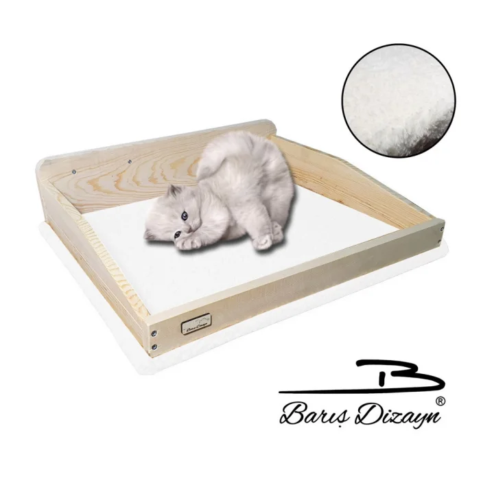 Barış Dizayn Duvara Monte Doğal Ahşap Mega Boy Kedi Yatağı Peluş kaplamalı 2 Renk (12KG Kapasiteli)