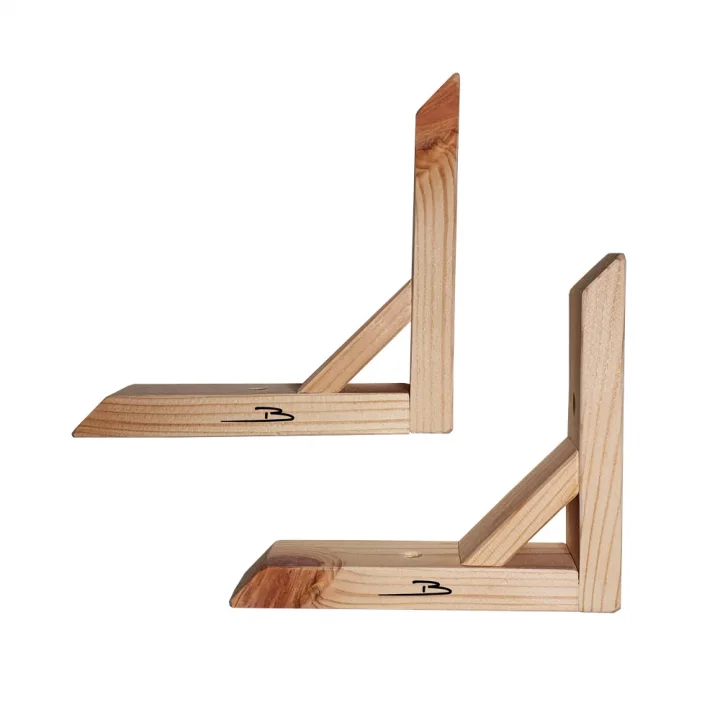 Barış Dizayn Doğal Ahşap Duvar Raf Ayağı Dayanıklı 90 Derece (2li set) Ölçü seçimli