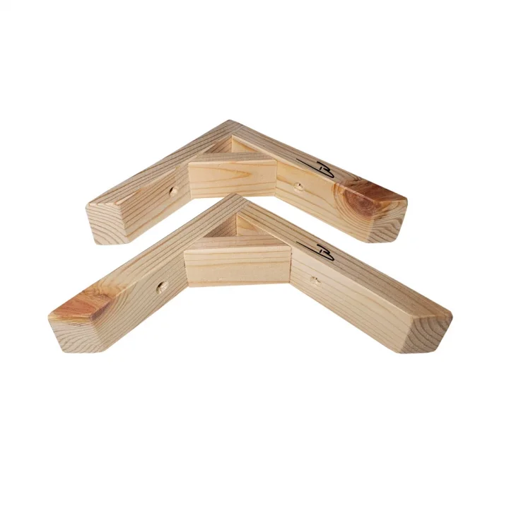Barış Dizayn Doğal Ahşap Duvar Raf Ayağı Dayanıklı 90 Derece (2li set) Ölçü seçimli