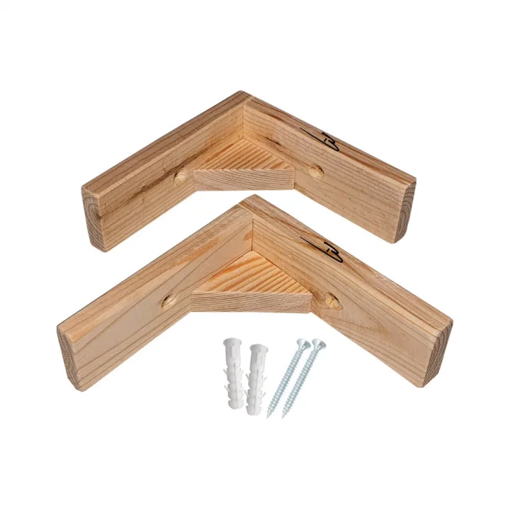 Barış Dizayn Doğal Ahşap Duvar Raf Ayağı Dayanıklı 90 Derece (2li set) Ölçü seçimli