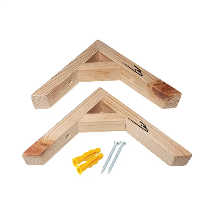 Barış Dizayn Doğal Ahşap Duvar Raf Ayağı Dayanıklı 90 Derece (2li set) Ölçü seçimli