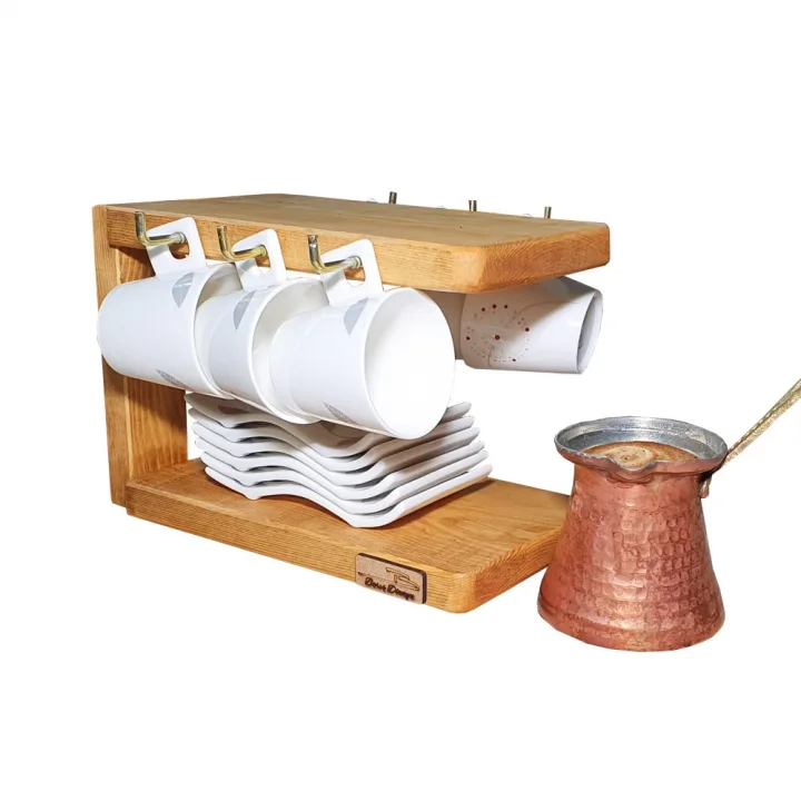 Barış Dizayn Doğal ahşap tabak standlı Türk kahvesi Fincan askısı Fincanlık L askılık (2 Renk)