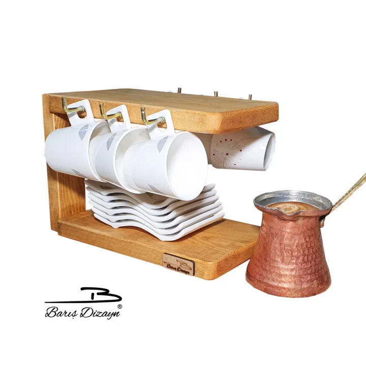 Barış Dizayn Doğal ahşap tabak standlı Türk kahvesi Fincan askısı Fincanlık L askılık (2 Renk)