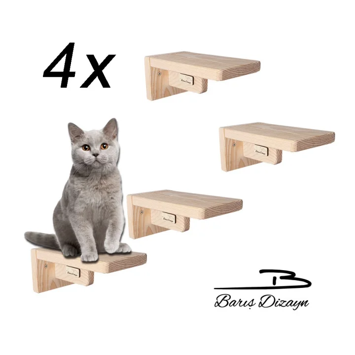 Barış Dizayn Doğal Ahşap Güçlendirilmiş 18cm kedi basamağı kedi köprüsü duvar yürüyüş yolu kedi oyunu (4 adet) Renk seçimli