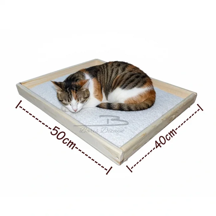 Doğal Ahşap Ortopedik Wellsoft Peluş Kedi Yatağı Yer Yatağı 40x50cm (2 renk)