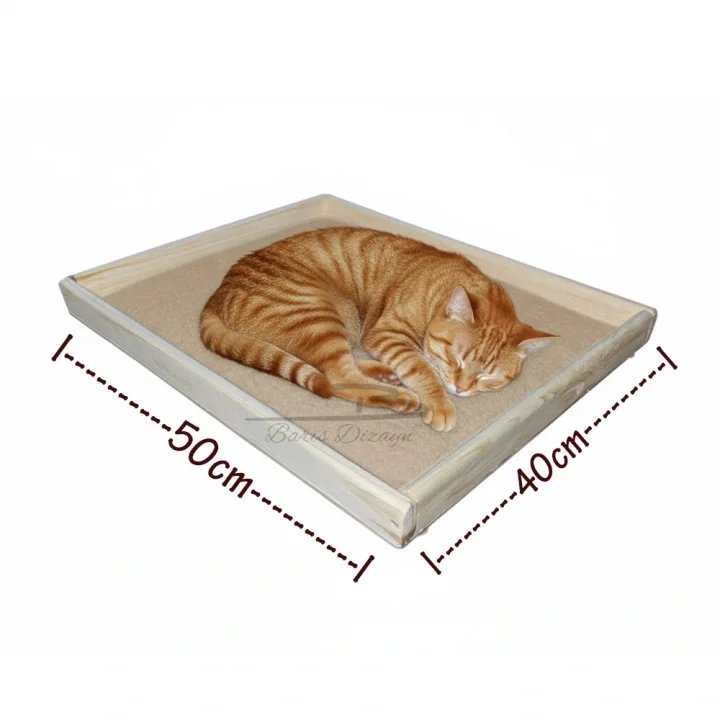 Doğal Ahşap Ortopedik Wellsoft Peluş Kedi Yatağı Yer Yatağı 40x50cm (2 renk)