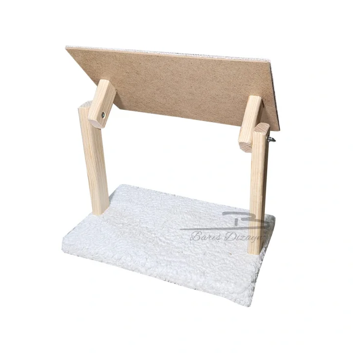 Doğal Ahşap Portatif Tırmalama Halısı Hareketli Panel Rampa Peluşlu (2 Renk)