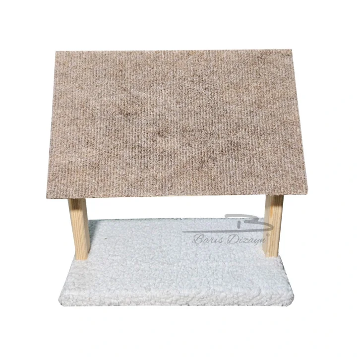 Doğal Ahşap Portatif Tırmalama Halısı Hareketli Panel Rampa Peluşlu (2 Renk)