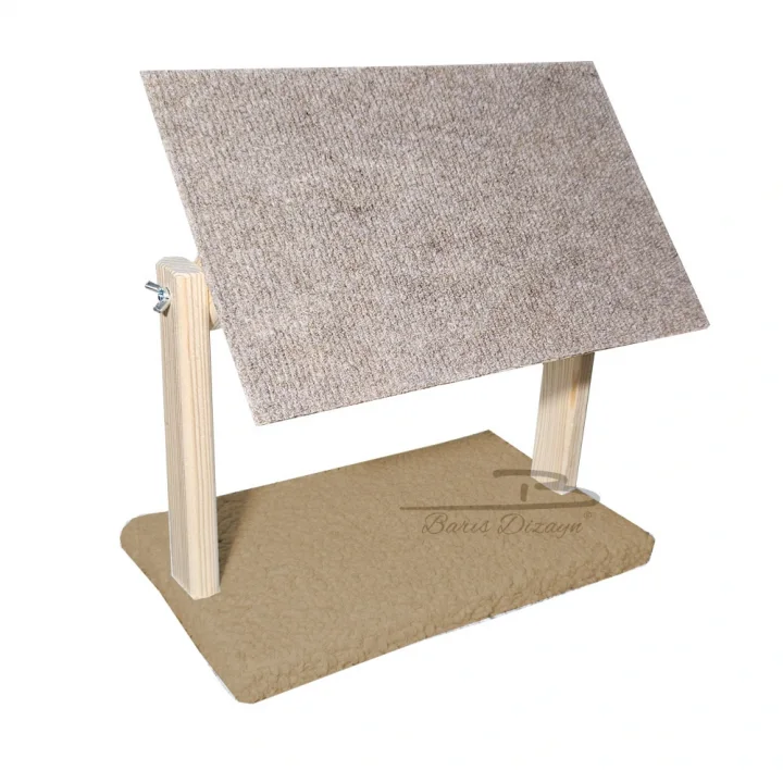 Doğal Ahşap Portatif Tırmalama Halısı Hareketli Panel Rampa Peluşlu (2 Renk)