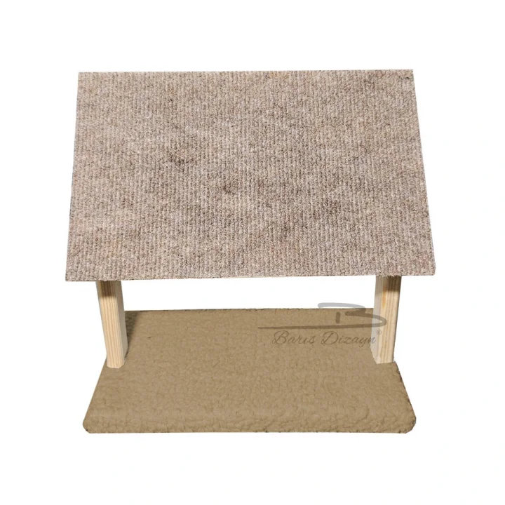 Doğal Ahşap Portatif Tırmalama Halısı Hareketli Panel Rampa Peluşlu (2 Renk)