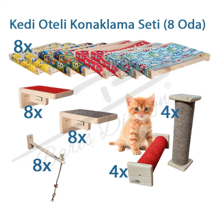 Barış Dizayn 40 Parça Kedi Oteli Konaklama Seti 2 (8 Oda)