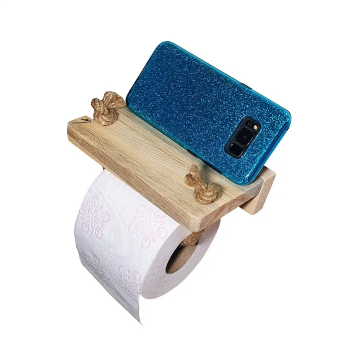 Barış Dizayn Doğal Ahşap Banyo Havluluk Tuvalet Kağıtlığı Havlupan Jüt İpli 2li Set