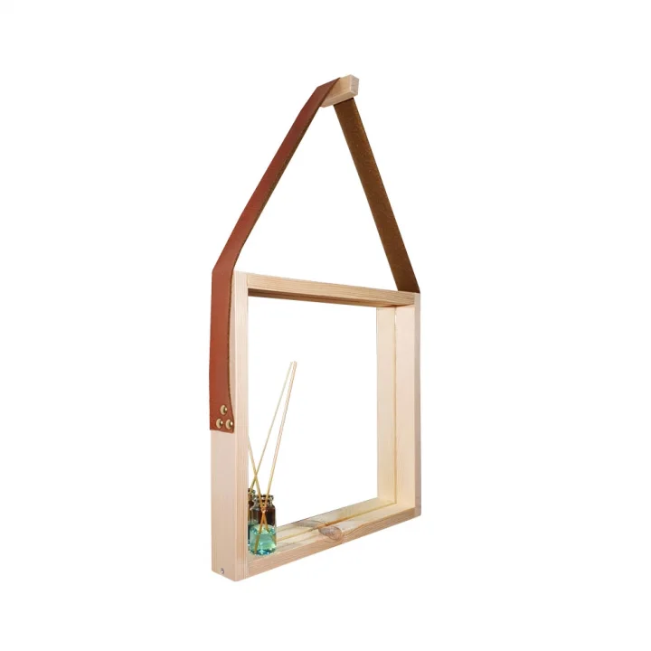 Barış Dizayn Doğal Ahşap Dekoratif 3lü Deri Askılı Ayna Seti (Ahşap Çivili) El Yapımı