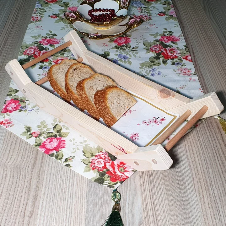 Barış Dizayn Doğal ahşap ekmeklik sosluk çok amaçlı sunum tepsisi çapraz ekmek sepeti