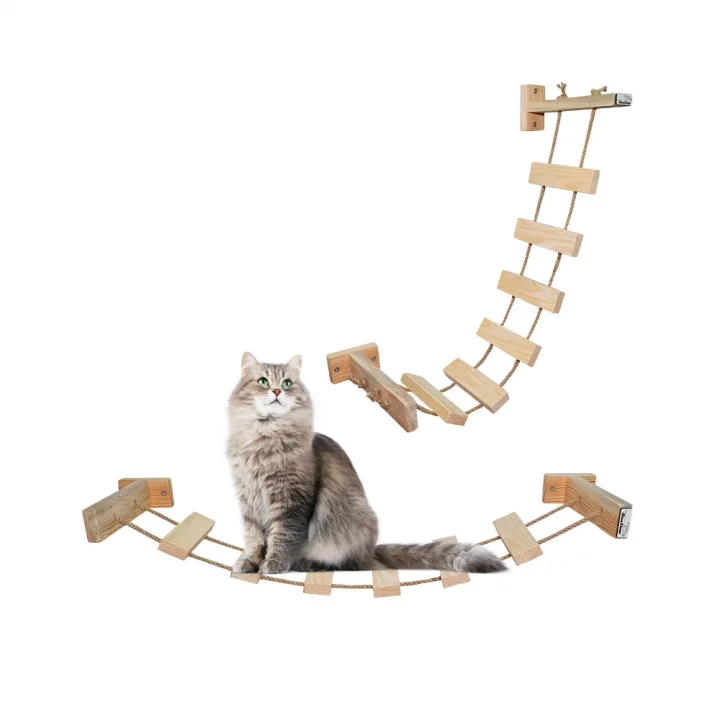 Barış Dizayn Doğal ahşap halatlı ipli kedi merdiveni kedi köprüsü duvar yürüyüş yolu kedi oyunu (75cm)