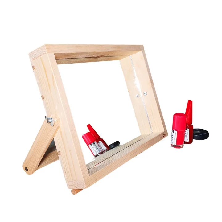 Barış Dizayn Doğal ahşap Masa Makyaj aynası masa üstü yatay ayna dikdörtgen çerçeveli Açı ayarlı (Büyük Boy)