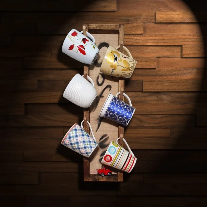 Barış Dizayn Doğal Ahşap Rustik Retro Duvar Askısı Fincanlık Kupa Askısı Mutfak Bardak Askılığı