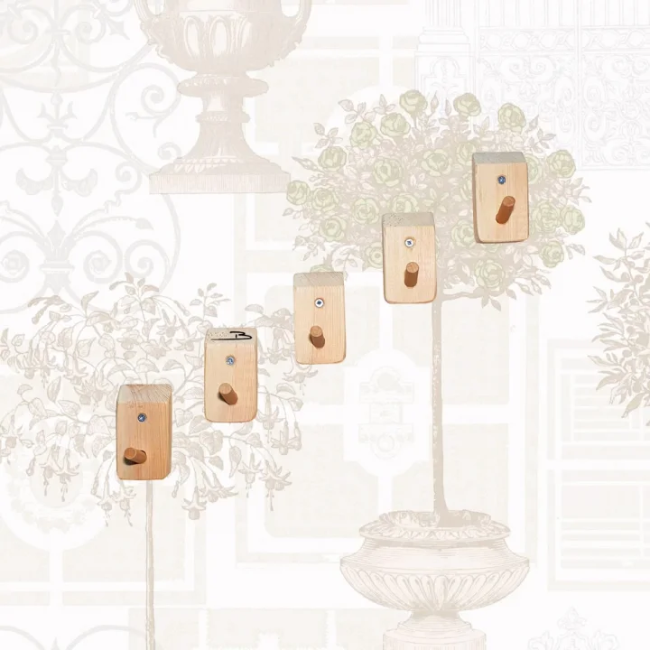 Barış Dizayn Doğal ahşap Tekli askılık çok amaçlı dolap duvar askısı (5li set)