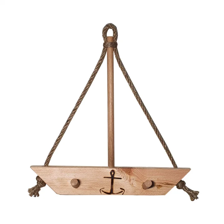 Barış Dizayn Doğal ahşap Tekne askılık anahtar askısı kapı arkası askısı havlu askı (2li)
