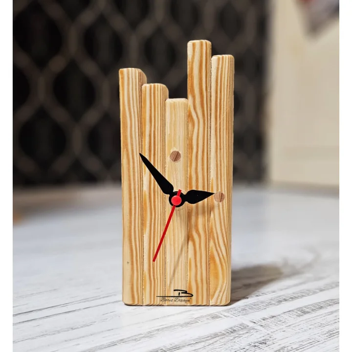 Barış Dizayn Masif Çam Doğal Ahşap El Yapımı Dekoratif Masa Saati Kutulu (20x8cm)
