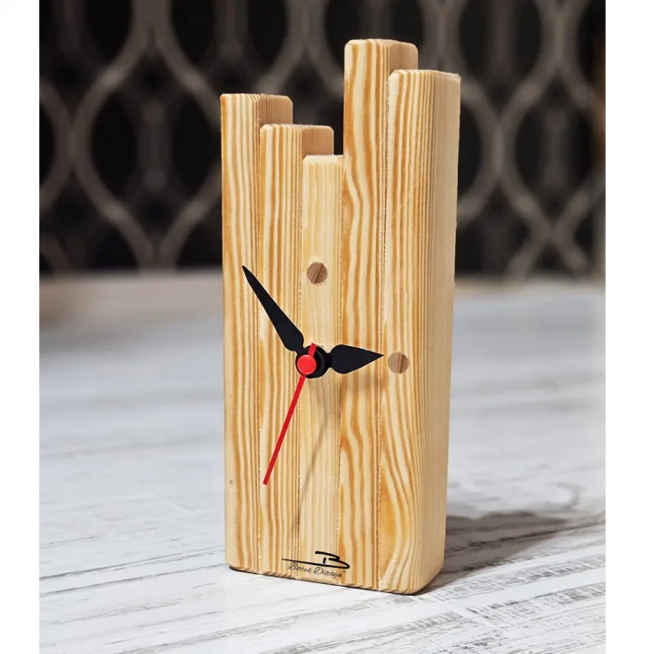 Barış Dizayn Masif Çam Doğal Ahşap El Yapımı Dekoratif Masa Saati Kutulu (20x8cm)