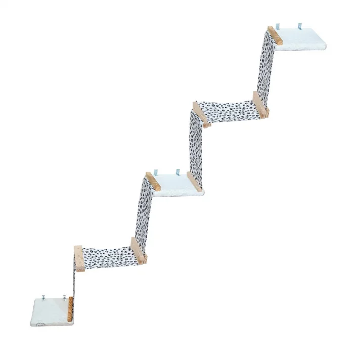 Barış Dizayn Premium Peluş Basamaklı Kumaş Kedi Köprüsü Raf Duvar Kedi Yolu Parkur (230cm) Beyaz