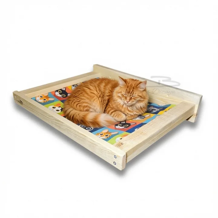 Doğal ahşap duvara monte kedi hamağı kedi yatağı kedi hamak 10KG (45cm x 35cm)