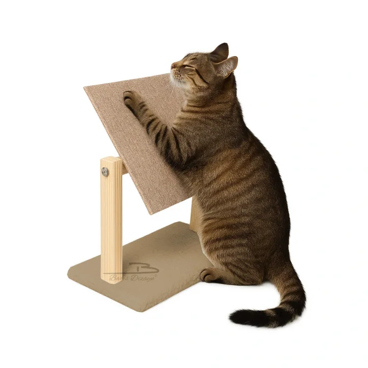 Doğal Ahşap Portatif Tırmalama Halısı Hareketli Panel Rampa Peluşlu (2 Renk)