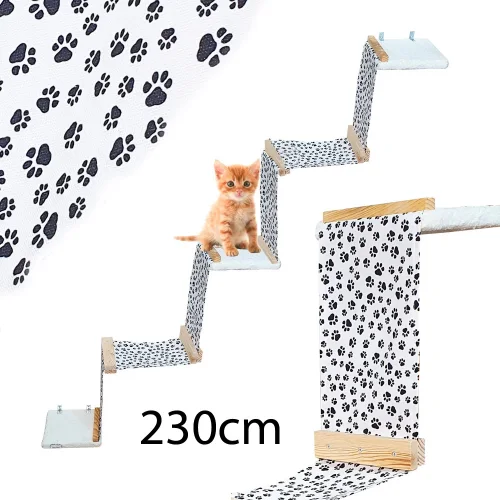 Barış Dizayn Premium Peluş Basamaklı Kumaş Kedi Köprüsü Raf Duvar Kedi Yolu Parkur (230cm) Beyaz