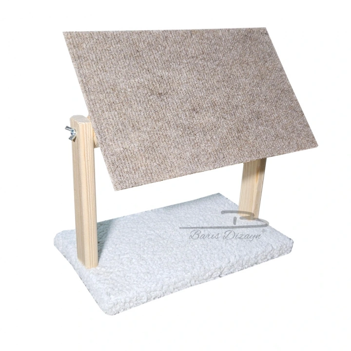 Doğal Ahşap Portatif Tırmalama Halısı Hareketli Panel Rampa Peluşlu (2 Renk)