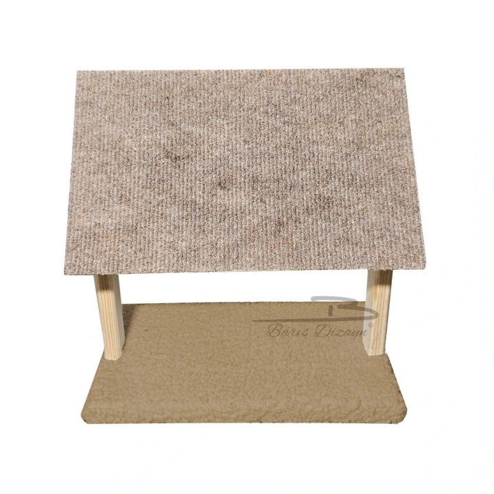 Doğal Ahşap Portatif Tırmalama Halısı Hareketli Panel Rampa Peluşlu (2 Renk)