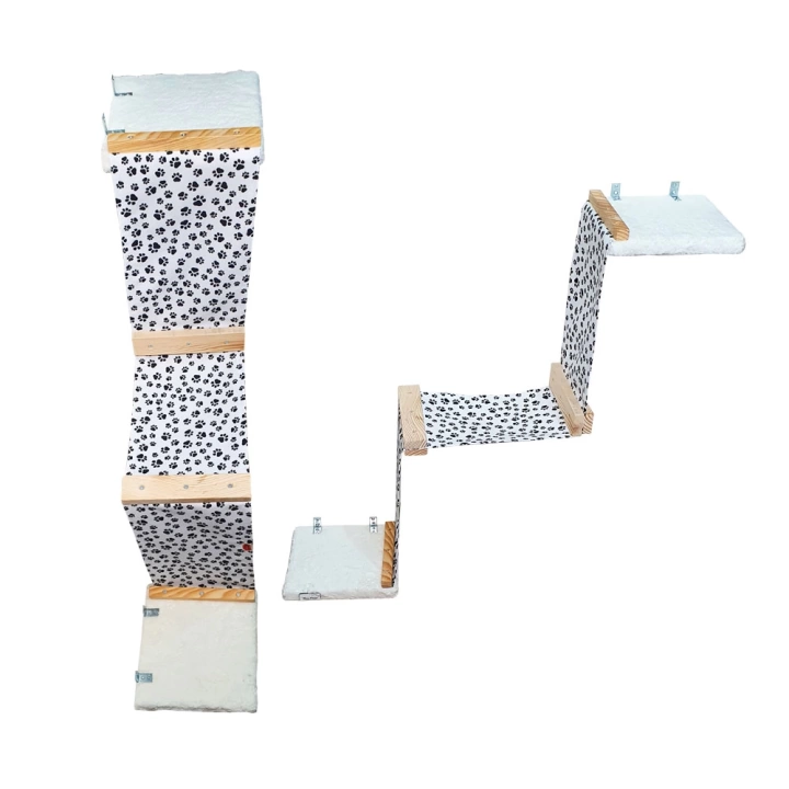 Barış Dizayn Premium Peluş Basamaklı Kumaş Kedi Köprüsü Raf Duvar Kedi Yolu Parkur (130cm) Beyaz