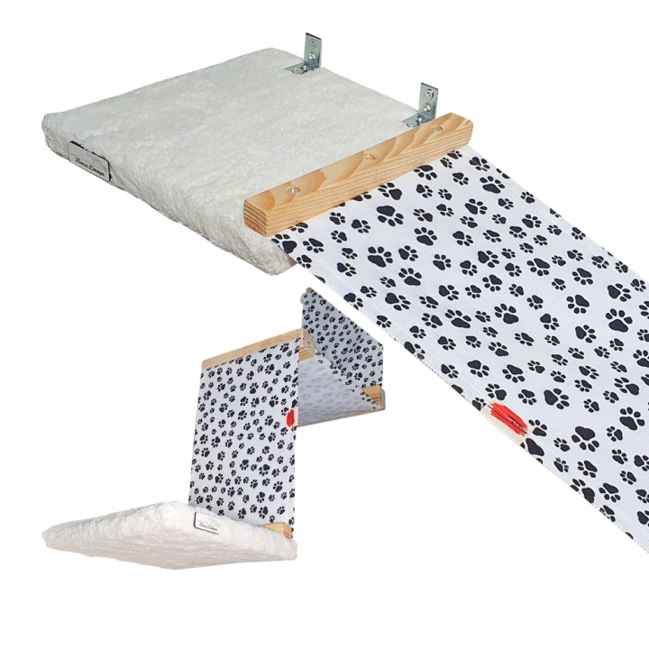 Barış Dizayn Premium Peluş Basamaklı Kumaş Kedi Köprüsü Raf Duvar Kedi Yolu Parkur (230cm) Beyaz