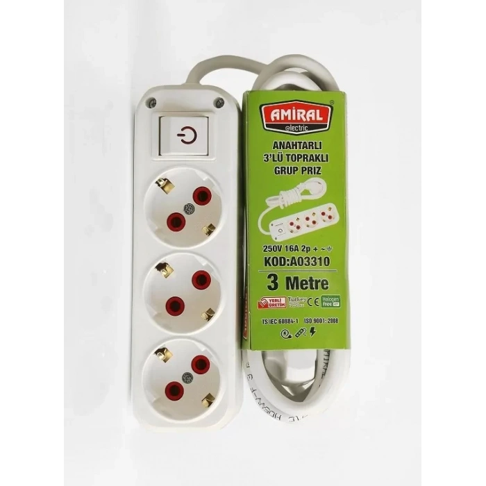 AMİRAL 3 LÜ 3MT.ANAHTARLI GRUP PRİZ