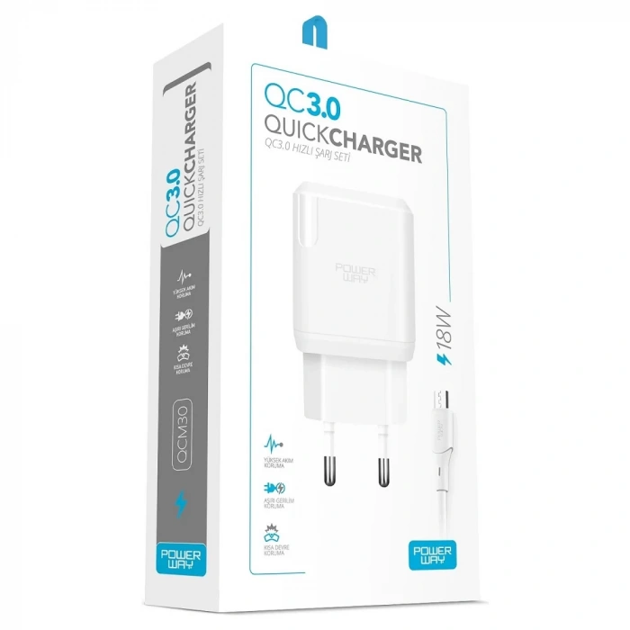 POWERWAY QCM30 18W 3.0A MİCRO ŞARJ SETİ
