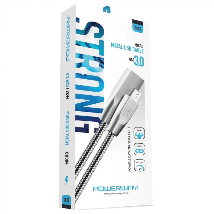 POWERWAY QCX3 3.0A METAL MİCRO KABLO