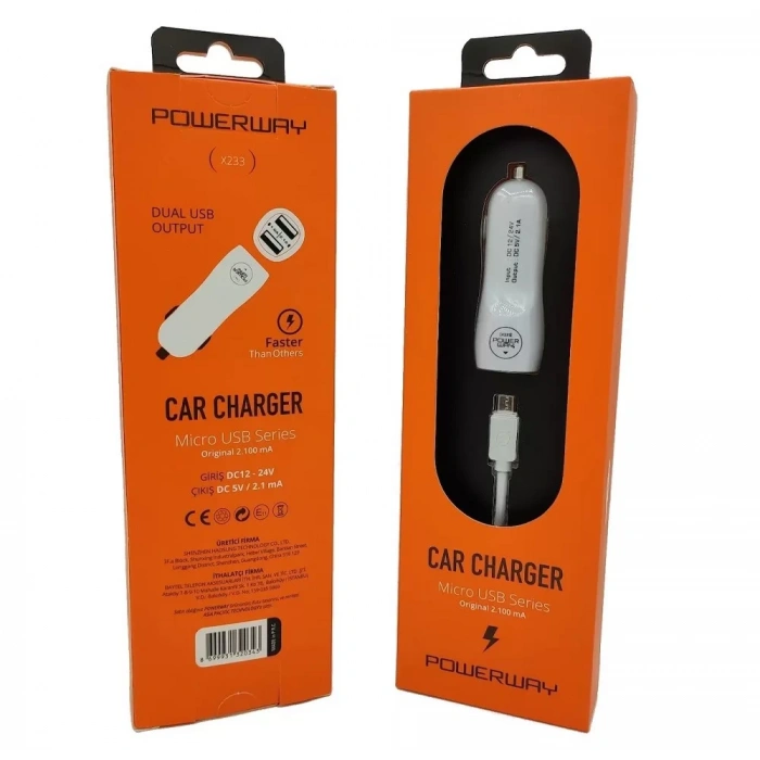 POWERWAY X233 2.1A MİCRO ARAÇ ŞARJ SETİ