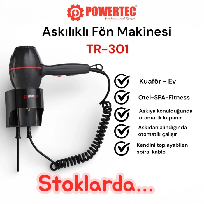 POWERTEC TR-301 OTEL TİPİ SAÇ KURUTMA