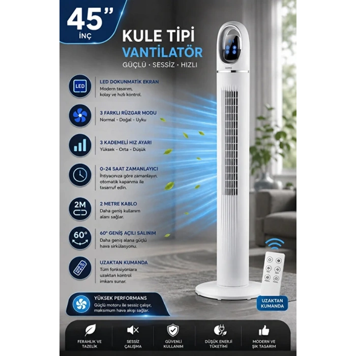 BOOD TF-84 KUMANDALI KULE TİPİ VANTİLATÖR