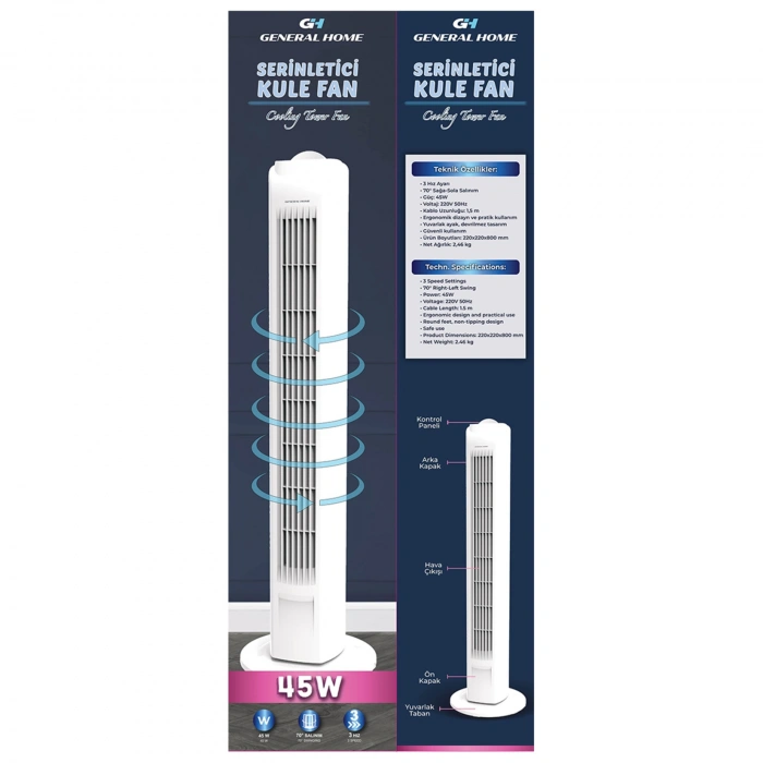 GENERAL HOME GH-86 KULE TİPİ VANTİLATÖR