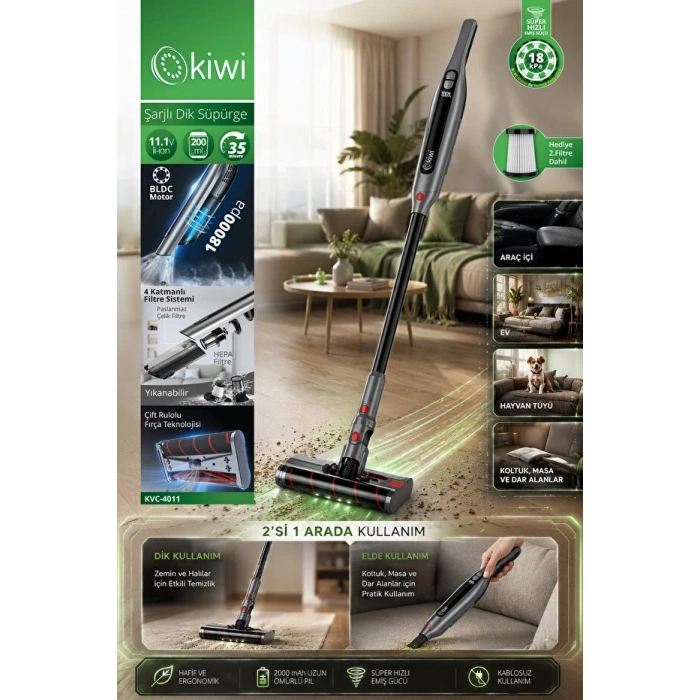 KİWİ KVC-4011 KABLOSUZ ŞARJLI SÜPÜRGE